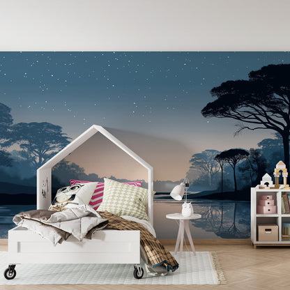 Kids-Mundo dusk savanna elephant wall mural fitted in a cosy family playroom