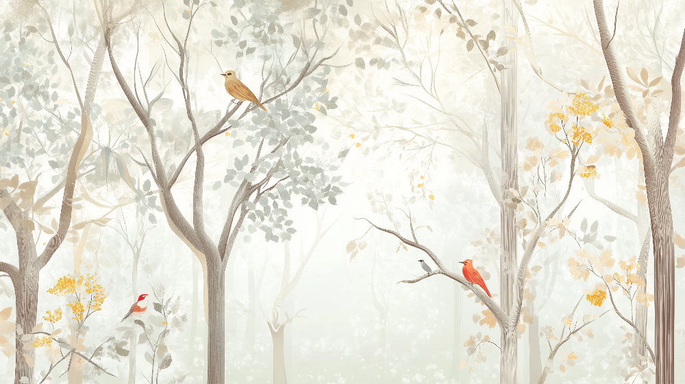 Dreamy Enchanted Forest with Birds Wall Mural