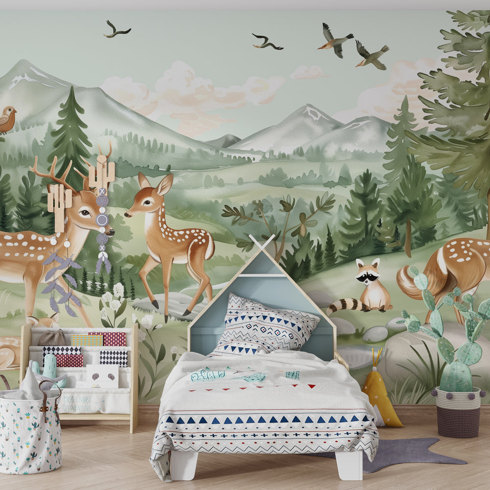 Enchanted woodland creatures wallpaper creating magical kids bedroom decor atmosphere