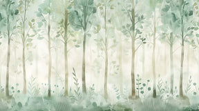 Detailed enchanted forest mural wallpaper design pattern with pastel trees by Kids-Mundo