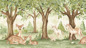 Detailed enchanted forest mural wallpaper design pattern with deer and unicorns by Kids-Mundo