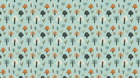 Detailed enchanted forest mural wallpaper design pattern with trees and mushrooms by Kids-Mundo