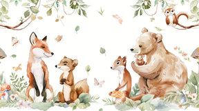 Detailed enchanted forest mural wallpaper design pattern with animals and butterflies by Kids-Mundo