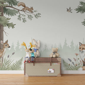 Enchanted forest mural wallpaper transforming children's bedroom with nature theme by Kids-Mundo