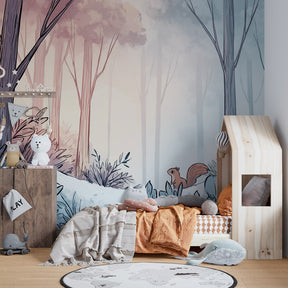 Forest animal wallpaper featuring squirrel design for cozy kids playroom by Kids-Mundo