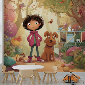 Fantasy forest wallpaper with mushrooms and butterflies for children's playroom by Kids-Mundo