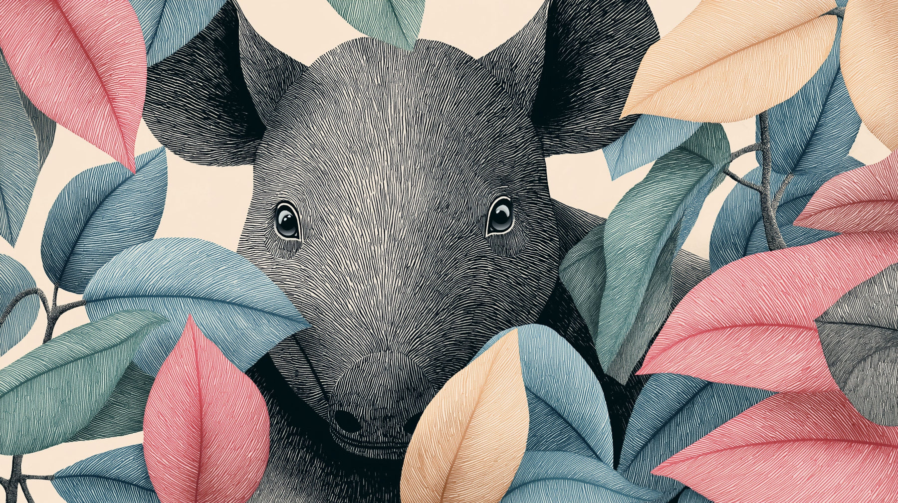 Detailed exotic animals and colorful foliage mural wallpaper design pattern by Kids-Mundo