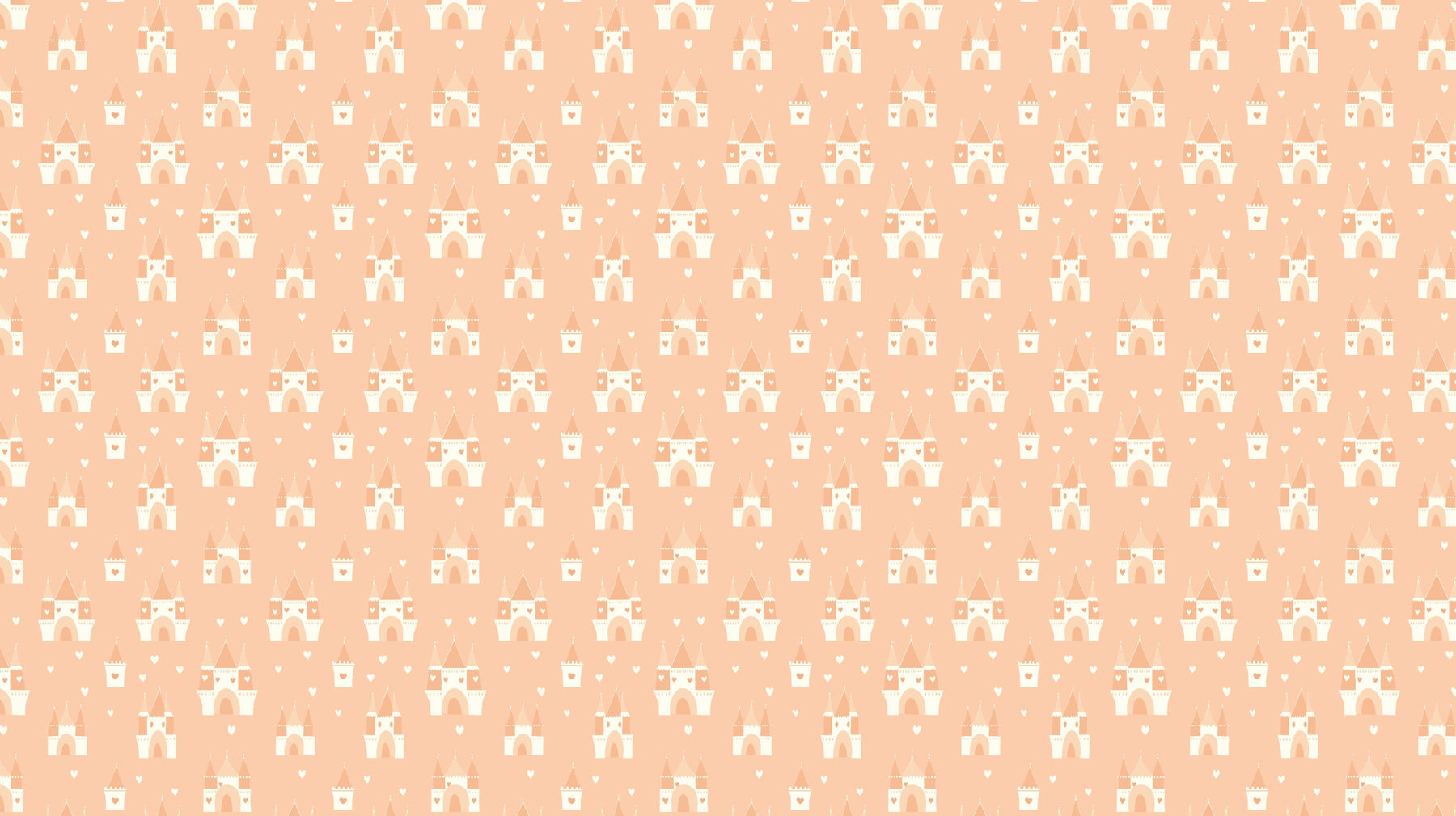 Detailed fairy castle and hearts mural wallpaper design pattern on pink background by Kids-Mundo