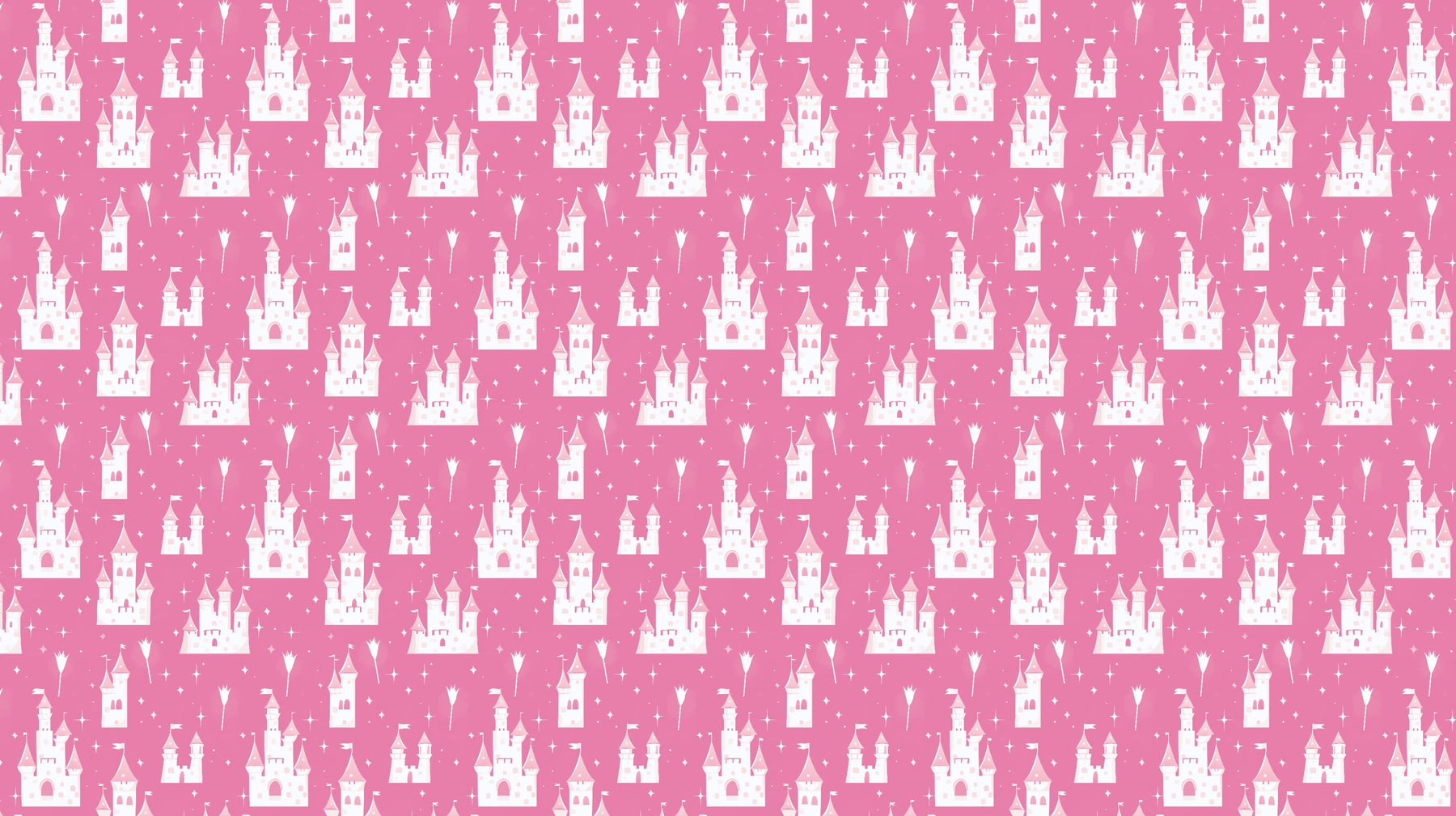 Detailed fairy castle mural wallpaper design pattern with pink background by Kids-Mundo