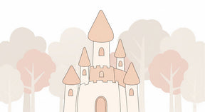 Detailed fairy castle mural wallpaper design pattern with pastel trees by Kids-Mundo