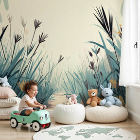 Fairy path mural wallpaper creating enchanted forest atmosphere in modern nursery by Kids-Mundo