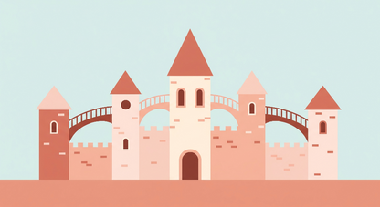 Flat artwork preview of the Kids-Mundo fairytale castle and bridges wall mural design