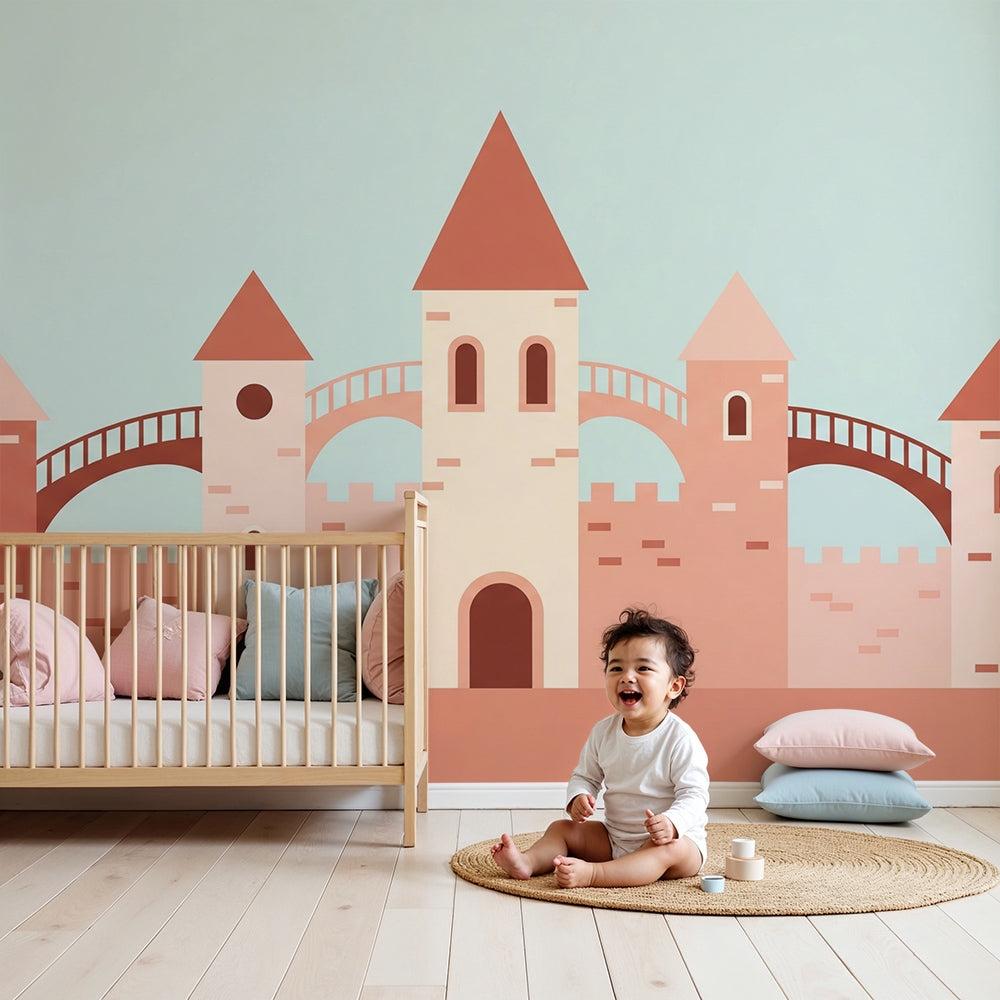 Kids-Mundo fairytale castle wall mural made to measure for a baby nursery wall