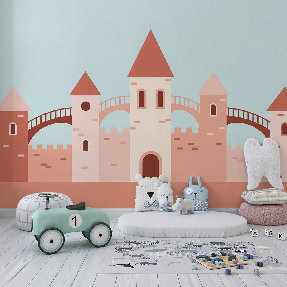 Kids-Mundo fairytale castle wall mural bringing a storybook scene to a playroom