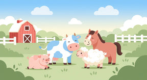 Detailed farm animals mural wallpaper design pattern showing barnyard creatures by Kids-Mundo