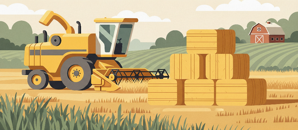 Combine Harvester and Hay Bales Wall Mural