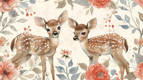 Detailed fawn and pastel flower mural wallpaper design pattern showing woodland nursery theme by Kids-Mundo