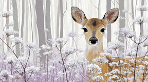 Detailed fawn forest mural wallpaper design pattern with floral elements by Kids-Mundo