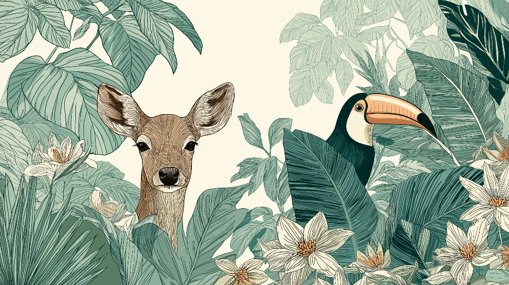 Fawn and Toucan Woodland Wall Mural