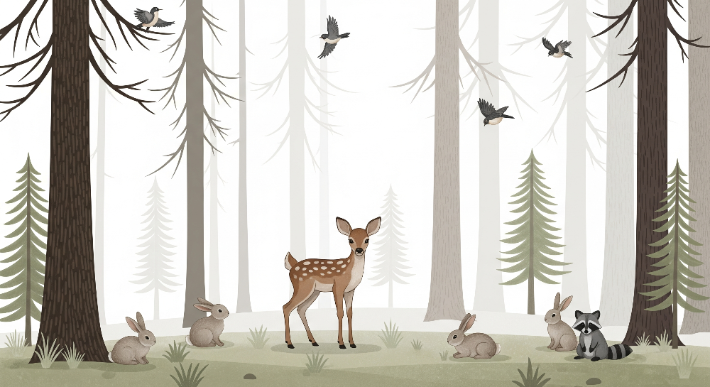 Fawn and Woodland Friends Wall Mural