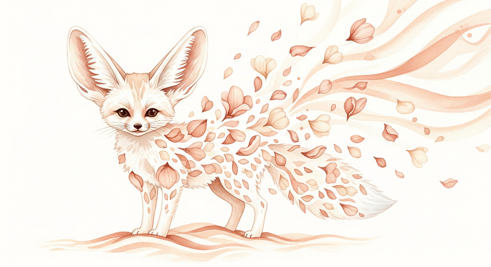 Fennec Fox with Watercolor Petals Wall Mural