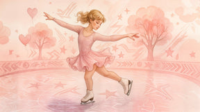 Detailed figure skating mural wallpaper design pattern with pink heart balloons by Kids-Mundo