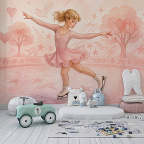 Figure skating wallpaper creating magical winter wonderland in children's bedroom