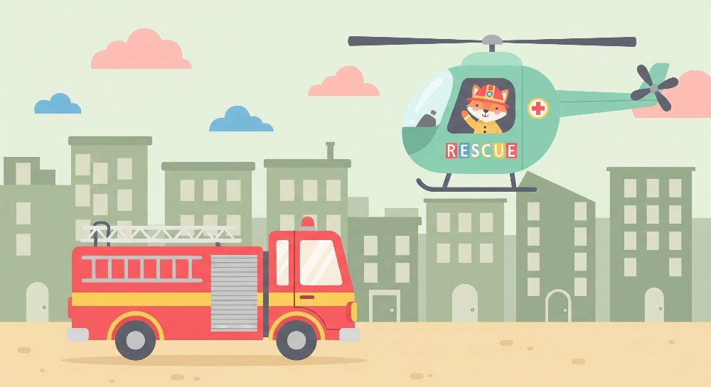 Fire Truck and Rescue Helicopter Wall Mural