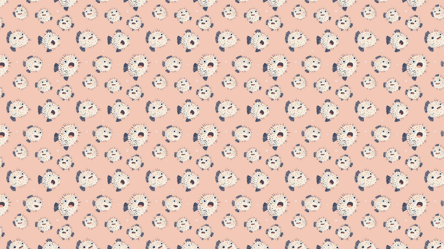 Detailed fish mural wallpaper design pattern showing cute sea creatures on pink background