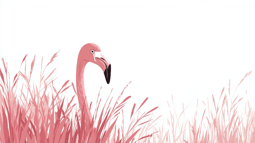 Detailed pink flamingo mural wallpaper design pattern with soft grasses by Kids-Mundo