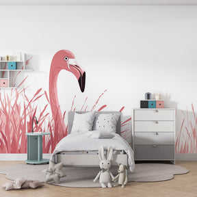 Flamingo wallpaper with soft grass design in modern children's bedroom setting
