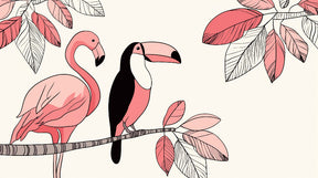Detailed flamingo and toucan tropical mural wallpaper design pattern by Kids-Mundo