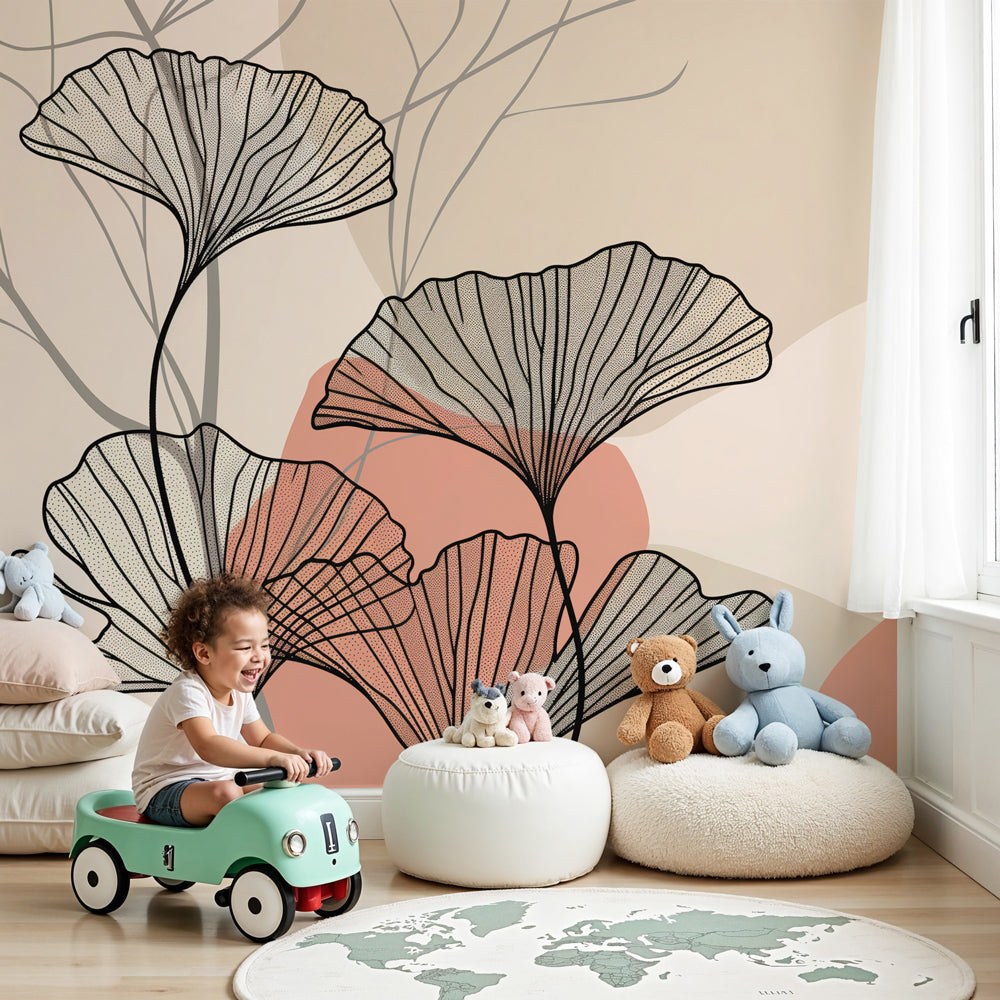 Delicate floral abstract mural wallpaper creating peaceful nursery atmosphere by Kids-Mundo