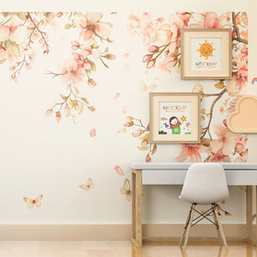 Soft aquarelle butterfly wallpaper creating serene nursery atmosphere with natural motifs
