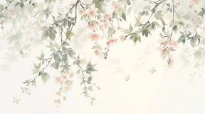 Detailed floral butterfly mural wallpaper design pattern with green leaves by Kids-Mundo