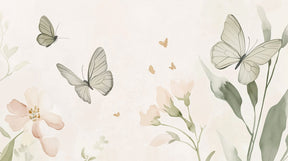 Detailed beige floral butterfly mural wallpaper design pattern by Kids-Mundo
