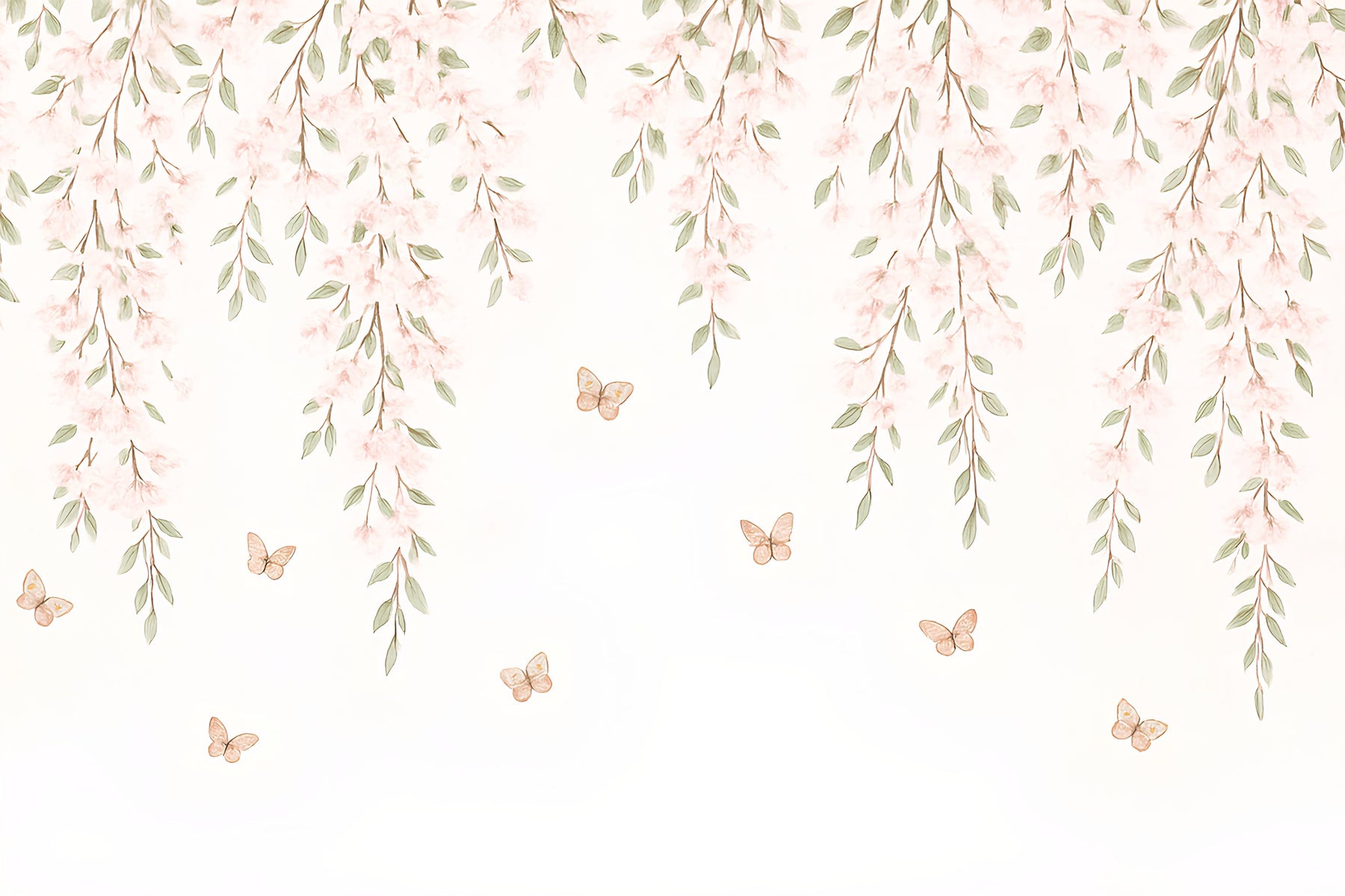 Detailed pink floral butterfly mural wallpaper design pattern by Kids-Mundo