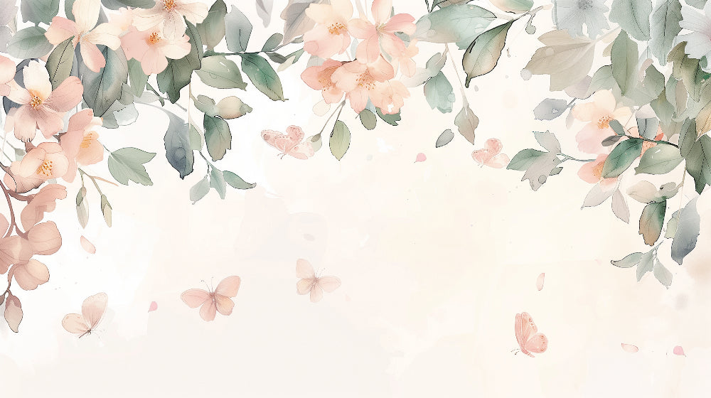 Detailed floral butterfly mural wallpaper design pattern with pastel colors by Kids-Mundo