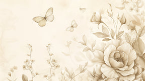 Detailed sepia floral butterfly mural wallpaper design pattern with botanical motifs by Kids-Mundo