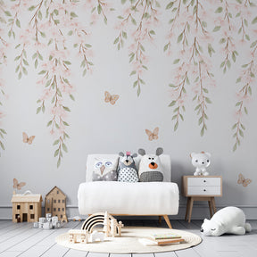 Botanical butterfly mural wallpaper transforming kids playroom into garden sanctuary