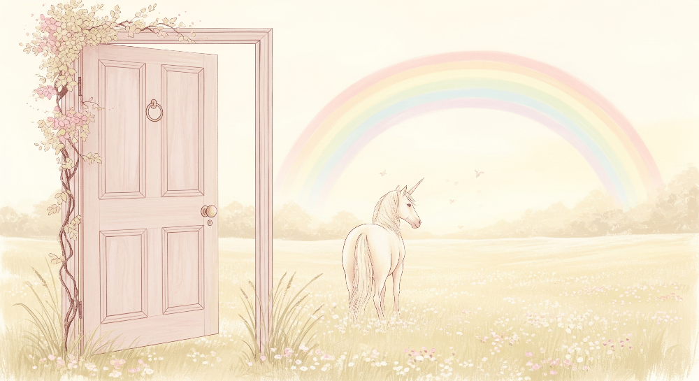 Floral Door Unicorn and Rainbow Meadow Wall Mural