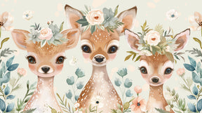 Detailed floral fawn mural wallpaper design pattern with pastel wildflowers by Kids-Mundo