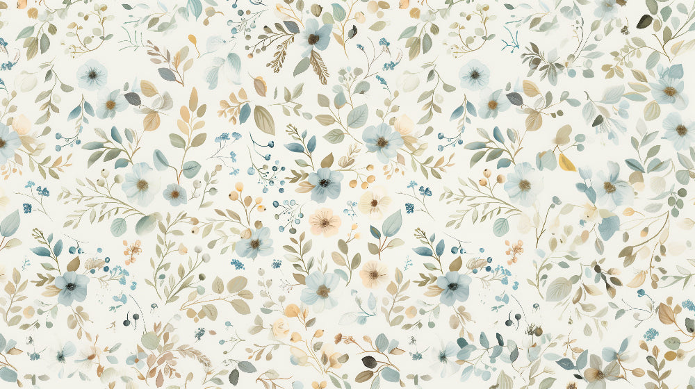 Detailed floral garden mural wallpaper design pattern with soft beige pastels by Kids-Mundo