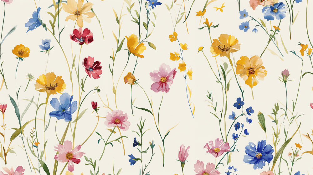 Detailed floral garden mural wallpaper design pattern with vibrant green blooms by Kids-Mundo