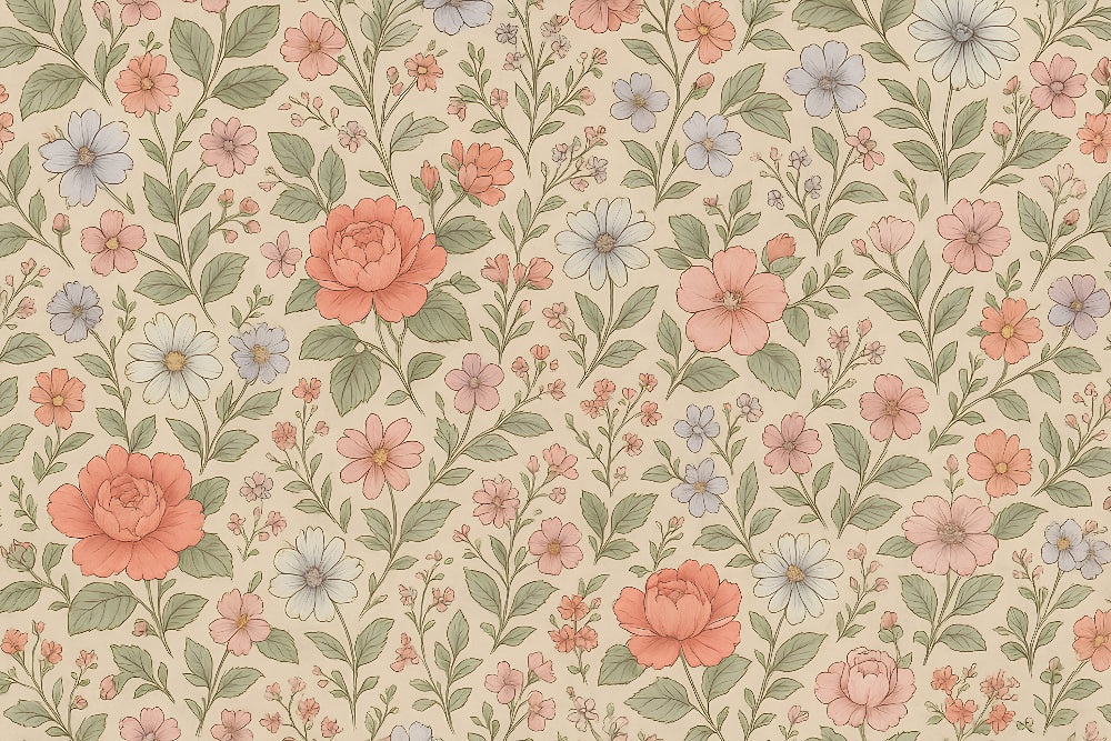 Detailed pastel floral garden mural wallpaper design pattern by Kids-Mundo