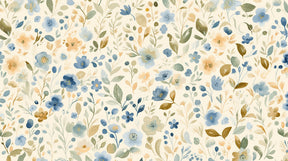 Detailed floral garden mural wallpaper design pattern showing soft pastel botanical motifs by Kids-Mundo