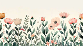 Detailed floral garden mural wallpaper design pattern with pastel botanical motifs by Kids-Mundo