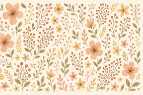 Detailed floral botanical mural wallpaper design pattern with delicate pink and yellow flowers by Kids-Mundo