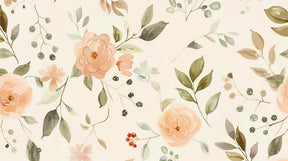 Detailed watercolor floral mural wallpaper design pattern with pastel blooms and green foliage by Kids-Mundo