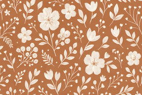 Detailed terracotta floral mural wallpaper design pattern with delicate white flowers by Kids-Mundo